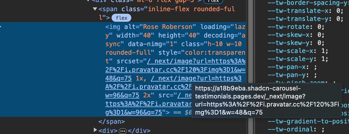 Screenshot of the project before fixing external images on Cloudflare