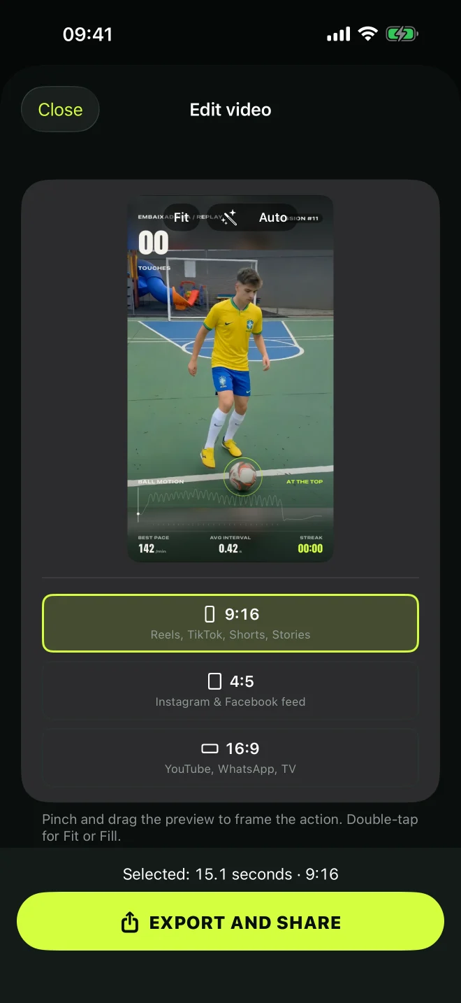 Video share editor with framing and export controls
