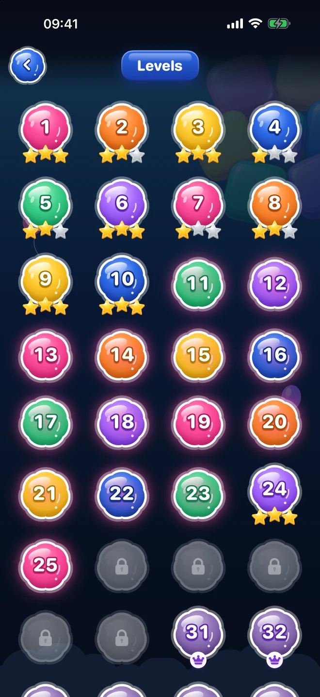 Level selection and progression in Stack Cards Sort