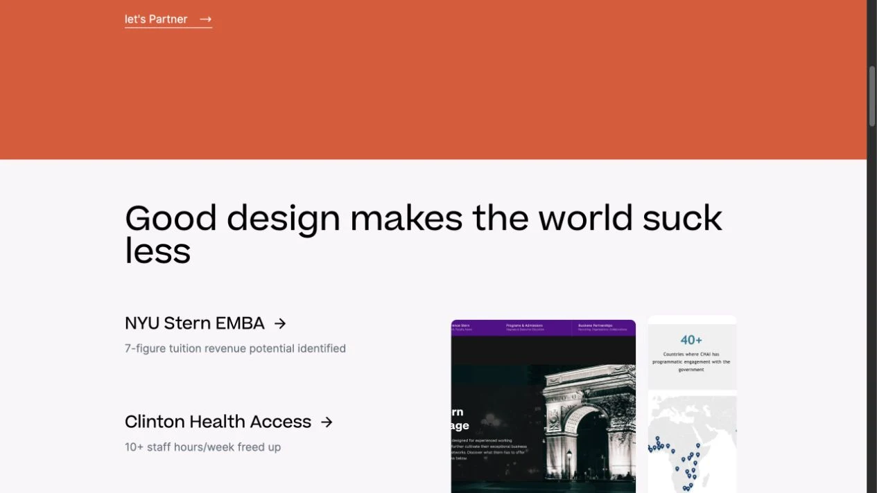 SWARM client work portfolio with case studies and project imagery