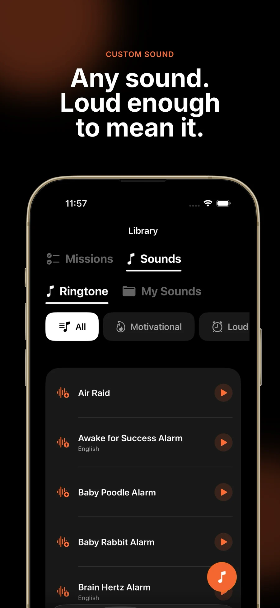 WakeProof alarm sound library