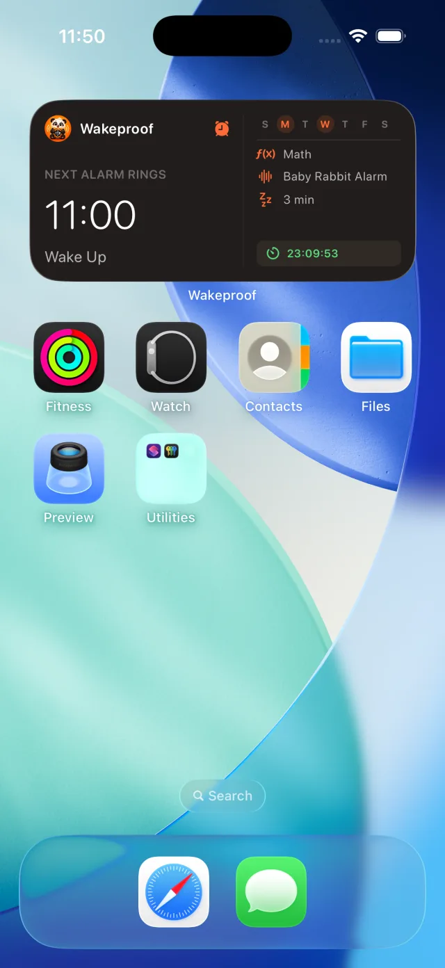 Small home screen widget showing the next alarm time